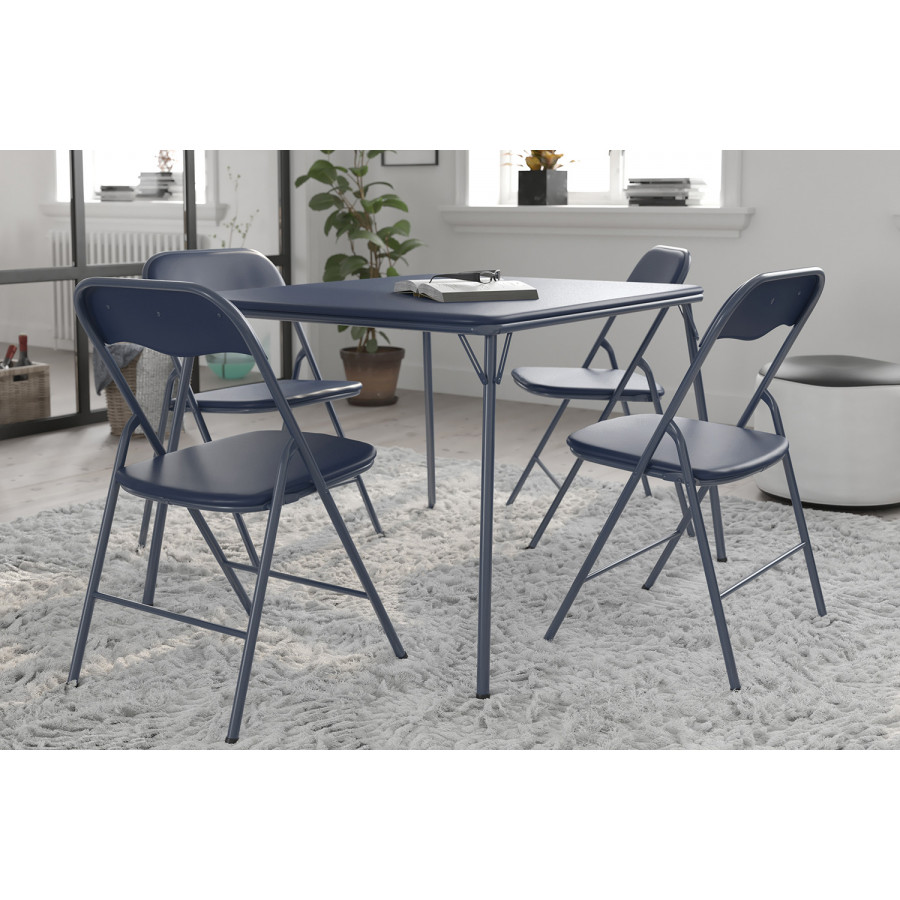BLNK Madison Folding Card Table and Chair Set 5 Piece - Navy
