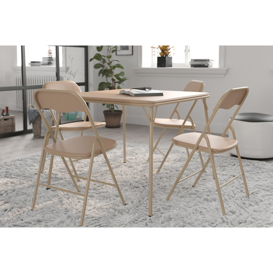 BLNK Madison Folding Card Table and Chair Set 5 Piece - Tan