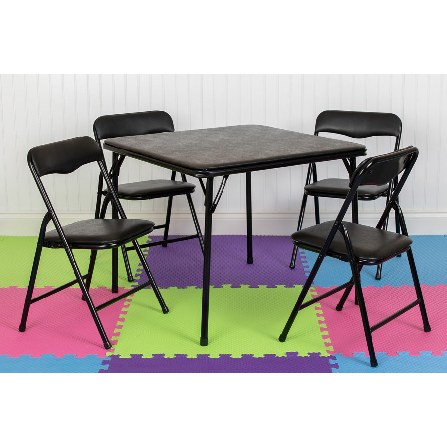 BLNK Mindy Kids Folding Table and Chair Set 5 Piece - Black
