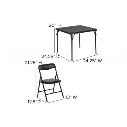 BLNK Mindy Kids Folding Table and Chair Set 5 Piece - Black