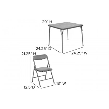 BLNK Mindy Kids Folding Table and Chair Set 5 Piece - Gray