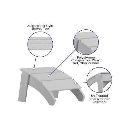 BLNK Sawyer Commercial All-Weather Poly Resin Wood Adirondack Ottoman Foot Rest - White