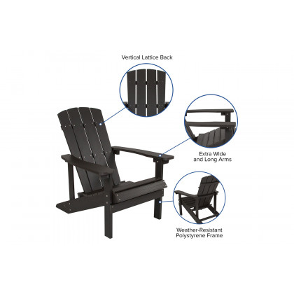 BLNK Charlestown Commercial All-Weather Poly Resin Wood Adirondack Chairs with Side Table 2 Pack - Black