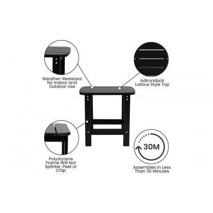 BLNK Charlestown Commercial All-Weather Poly Resin Wood Adirondack Chairs with Side Table 2 Pack - Black