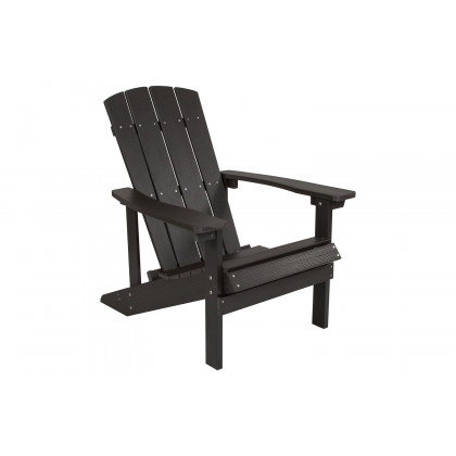 BLNK Charlestown Commercial All-Weather Poly Resin Wood Adirondack Chairs with Side Table 2 Pack - Black
