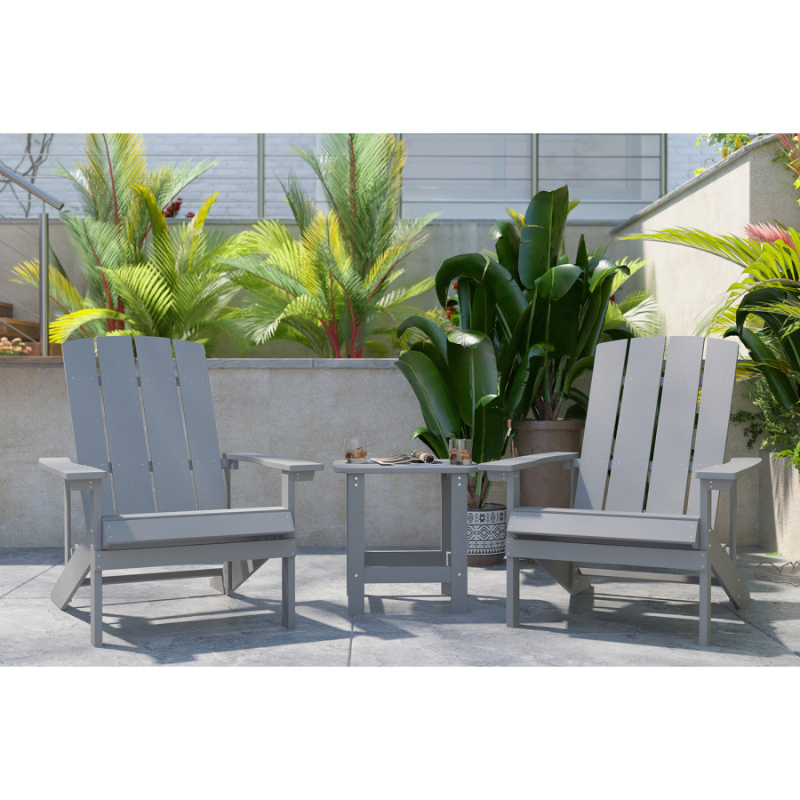 BLNK - Charlestown Commercial All-Weather Poly Resin Wood Adirondack Chairs with Side Table 2 Pack