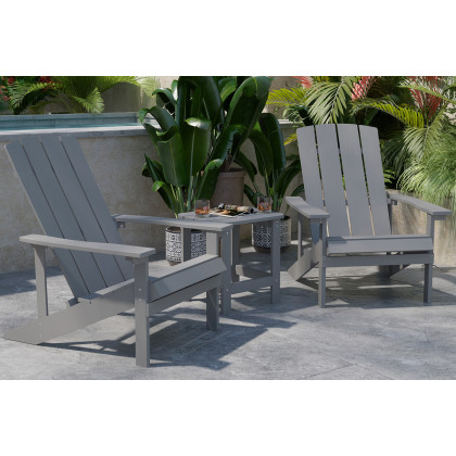 BLNK - Charlestown Commercial All-Weather Poly Resin Wood Adirondack Chairs with Side Table 2 Pack
