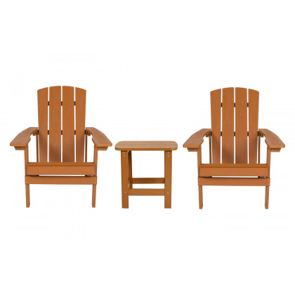 BLNK Charlestown Commercial All-Weather Poly Resin Wood Adirondack Chairs with Side Table 2 Pack - Teak