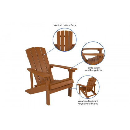 BLNK Charlestown Commercial All-Weather Poly Resin Wood Adirondack Chairs with Side Table 2 Pack - Teak