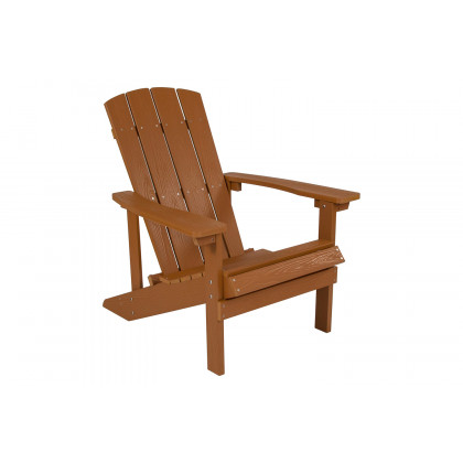 BLNK Charlestown Commercial All-Weather Poly Resin Wood Adirondack Chairs with Side Table 2 Pack - Teak