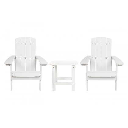 BLNK Charlestown Commercial All-Weather Poly Resin Wood Adirondack Chairs with Side Table 2 Pack - White
