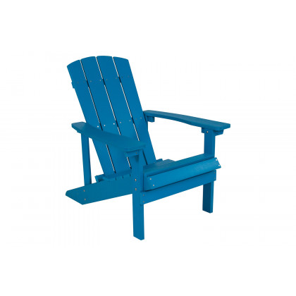 BLNK Charlestown Commercial Poly Resin Wood Adirondack Chair Set with Star and Moon Firepit with Mesh Cover 5 Piece - Blue