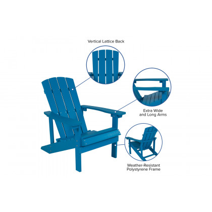 BLNK Charlestown Commercial Poly Resin Wood Adirondack Chair Set with Star and Moon Firepit with Mesh Cover 5 Piece - Blue