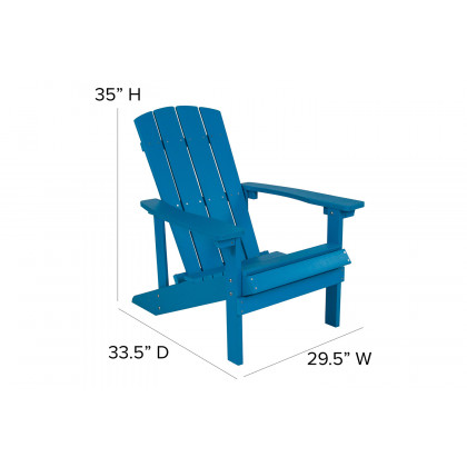 BLNK Charlestown Commercial Poly Resin Wood Adirondack Chair Set with Star and Moon Firepit with Mesh Cover 5 Piece - Blue