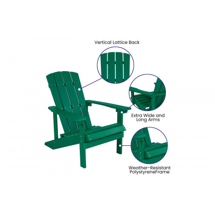 BLNK Charlestown Commercial Poly Resin Wood Adirondack Chair Set with Star and Moon Firepit with Mesh Cover 5 Piece - Green