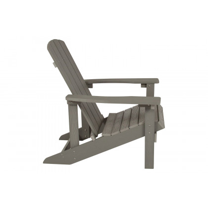 BLNK Charlestown Commercial Poly Resin Wood Adirondack Chair Set with Star and Moon Firepit with Mesh Cover 5 Piece - Gray