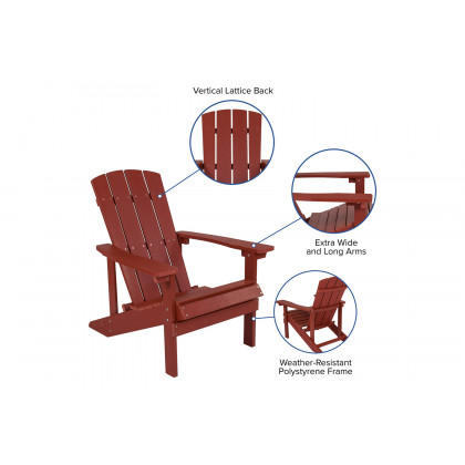 BLNK Charlestown Commercial Poly Resin Wood Adirondack Chair Set with Star and Moon Firepit with Mesh Cover 5 Piece - Red