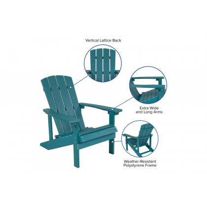 BLNK Charlestown Commercial Poly Resin Wood Adirondack Chair Set with Star and Moon Firepit with Mesh Cover 5 Piece - Sea Foam