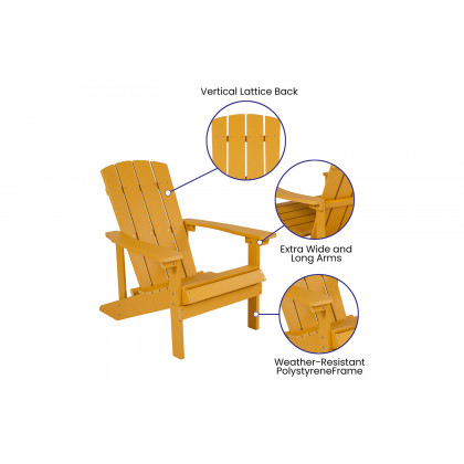 BLNK Charlestown Commercial Poly Resin Wood Adirondack Chair Set with Star and Moon Firepit with Mesh Cover 5 Piece - Yellow