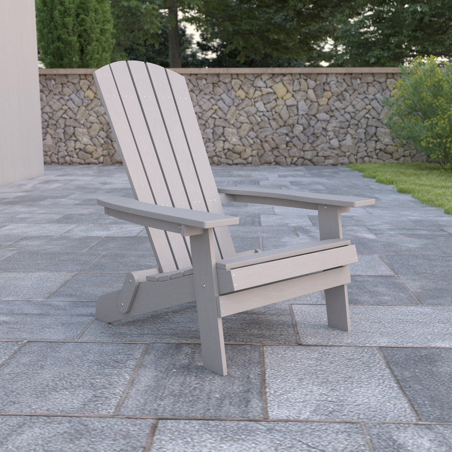 BLNK Charlestown Commercial All-Weather Poly Resin Wood Folding Adirondack Chair - Gray