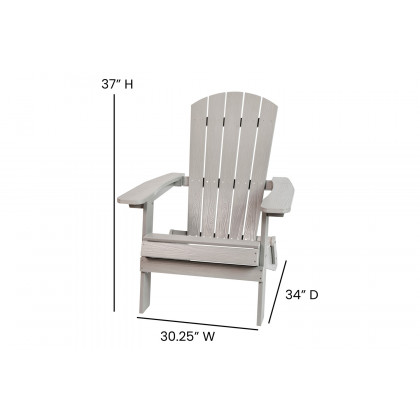 BLNK Charlestown Commercial All-Weather Poly Resin Wood Folding Adirondack Chair - Gray