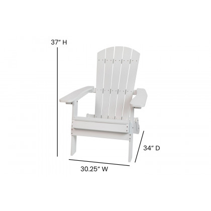 BLNK Charlestown Commercial All-Weather Poly Resin Wood Folding Adirondack Chair - White
