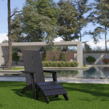 BLNK - Sawyer Commercial All-Weather Poly Resin Wood Adirondack Chair with Foot Rest