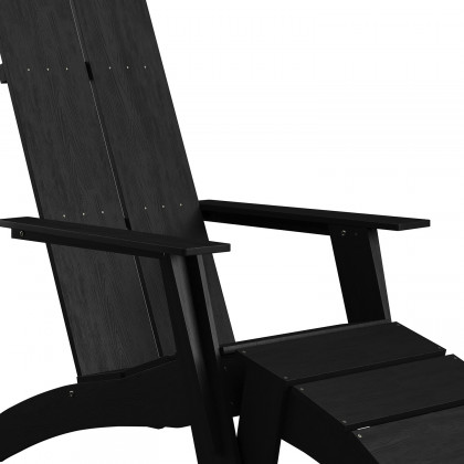 BLNK Sawyer Commercial All-Weather Poly Resin Wood Adirondack Chair with Foot Rest - Black