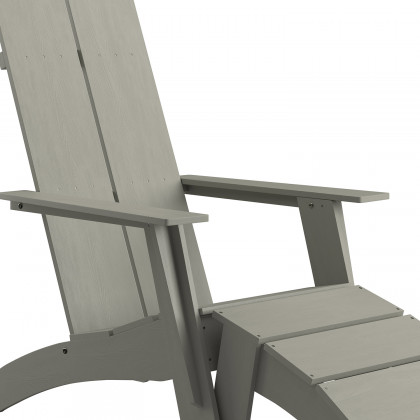 BLNK Sawyer Commercial All-Weather Poly Resin Wood Adirondack Chair with Foot Rest - Gray