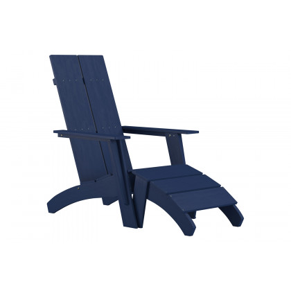 BLNK Sawyer Commercial All-Weather Poly Resin Wood Adirondack Chair with Foot Rest - Navy