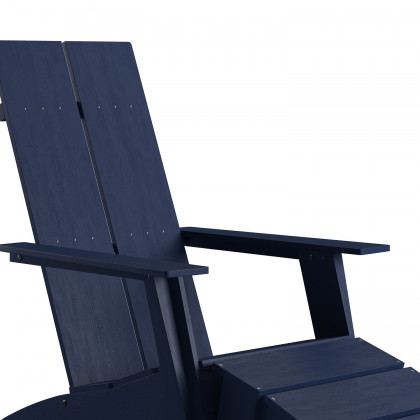 BLNK Sawyer Commercial All-Weather Poly Resin Wood Adirondack Chair with Foot Rest - Navy