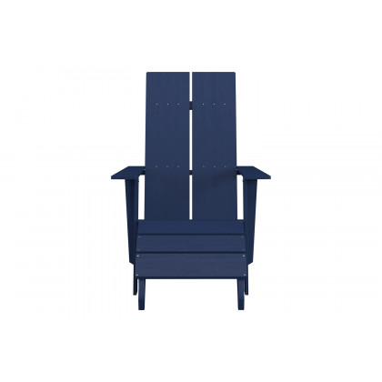 BLNK Sawyer Commercial All-Weather Poly Resin Wood Adirondack Chair with Foot Rest - Navy