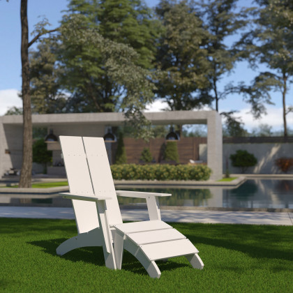 BLNK - Sawyer Commercial All-Weather Poly Resin Wood Adirondack Chair with Foot Rest