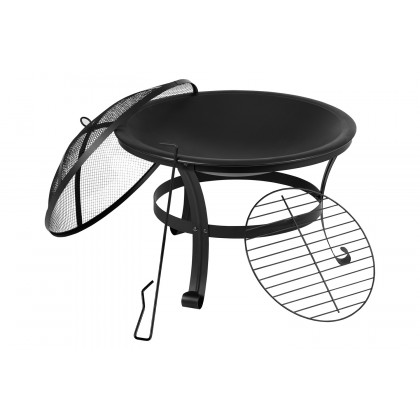 BLNK Sawyer Commercial All-Weather 2-Slat Poly Resin Adirondack Chairs with 22" Round Wood Burning Firepit Set of 2 - Gray