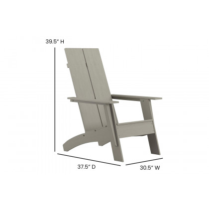 BLNK Sawyer Commercial All-Weather 2-Slat Poly Resin Adirondack Chairs with 22" Round Wood Burning Firepit Set of 2 - Gray
