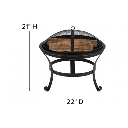 BLNK Sawyer Commercial All-Weather 2-Slat Poly Resin Adirondack Chairs with 22" Round Wood Burning Firepit Set of 2 - Gray