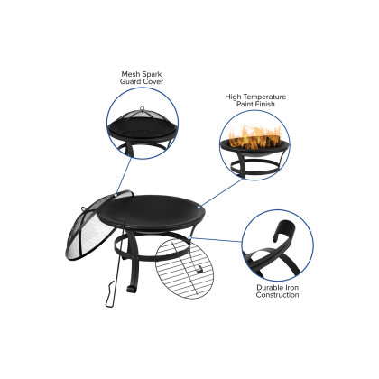 BLNK Sawyer Commercial All-Weather 2-Slat Poly Resin Adirondack Chairs with 22" Round Wood Burning Firepit Set of 2 - Navy
