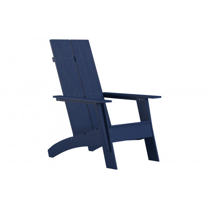 BLNK Sawyer Commercial All-Weather 2-Slat Poly Resin Adirondack Chairs with 22" Round Wood Burning Firepit Set of 2 - Navy