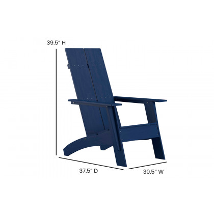 BLNK Sawyer Commercial All-Weather 2-Slat Poly Resin Adirondack Chairs with 22" Round Wood Burning Firepit Set of 2 - Navy