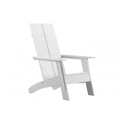 BLNK Sawyer Commercial All-Weather 2-Slat Poly Resin Adirondack Chairs with 22" Round Wood Burning Firepit Set of 2 - White