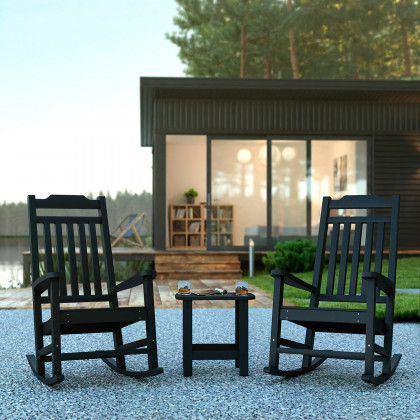 BLNK - Winston All-Weather Poly Resin Rocking Chairs with Accent Side Table Set of 2