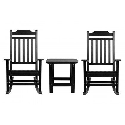 BLNK Winston All-Weather Poly Resin Rocking Chairs with Accent Side Table Set of 2 - Black