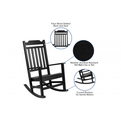 BLNK Winston All-Weather Poly Resin Rocking Chairs with Accent Side Table Set of 2 - Black