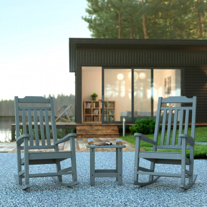 BLNK - Winston All-Weather Poly Resin Rocking Chairs with Accent Side Table Set of 2