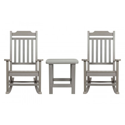 BLNK Winston All-Weather Poly Resin Rocking Chairs with Accent Side Table Set of 2 - Gray