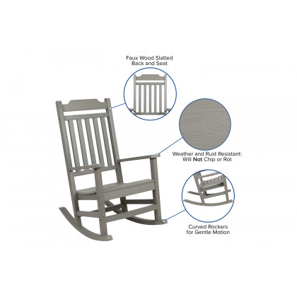 BLNK Winston All-Weather Poly Resin Rocking Chairs with Accent Side Table Set of 2 - Gray