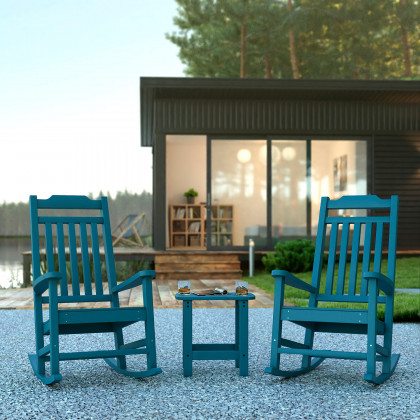 BLNK - Winston All-Weather Poly Resin Rocking Chairs with Accent Side Table Set of 2