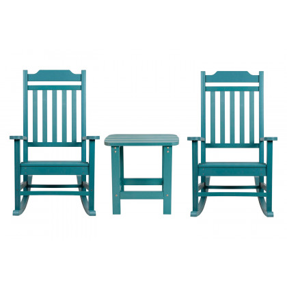BLNK Winston All-Weather Poly Resin Rocking Chairs with Accent Side Table Set of 2 - Teal
