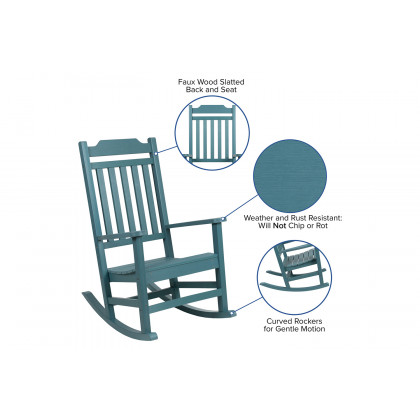 BLNK Winston All-Weather Poly Resin Rocking Chairs with Accent Side Table Set of 2 - Teal