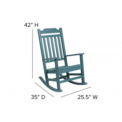 BLNK Winston All-Weather Poly Resin Rocking Chairs with Accent Side Table Set of 2 - Teal